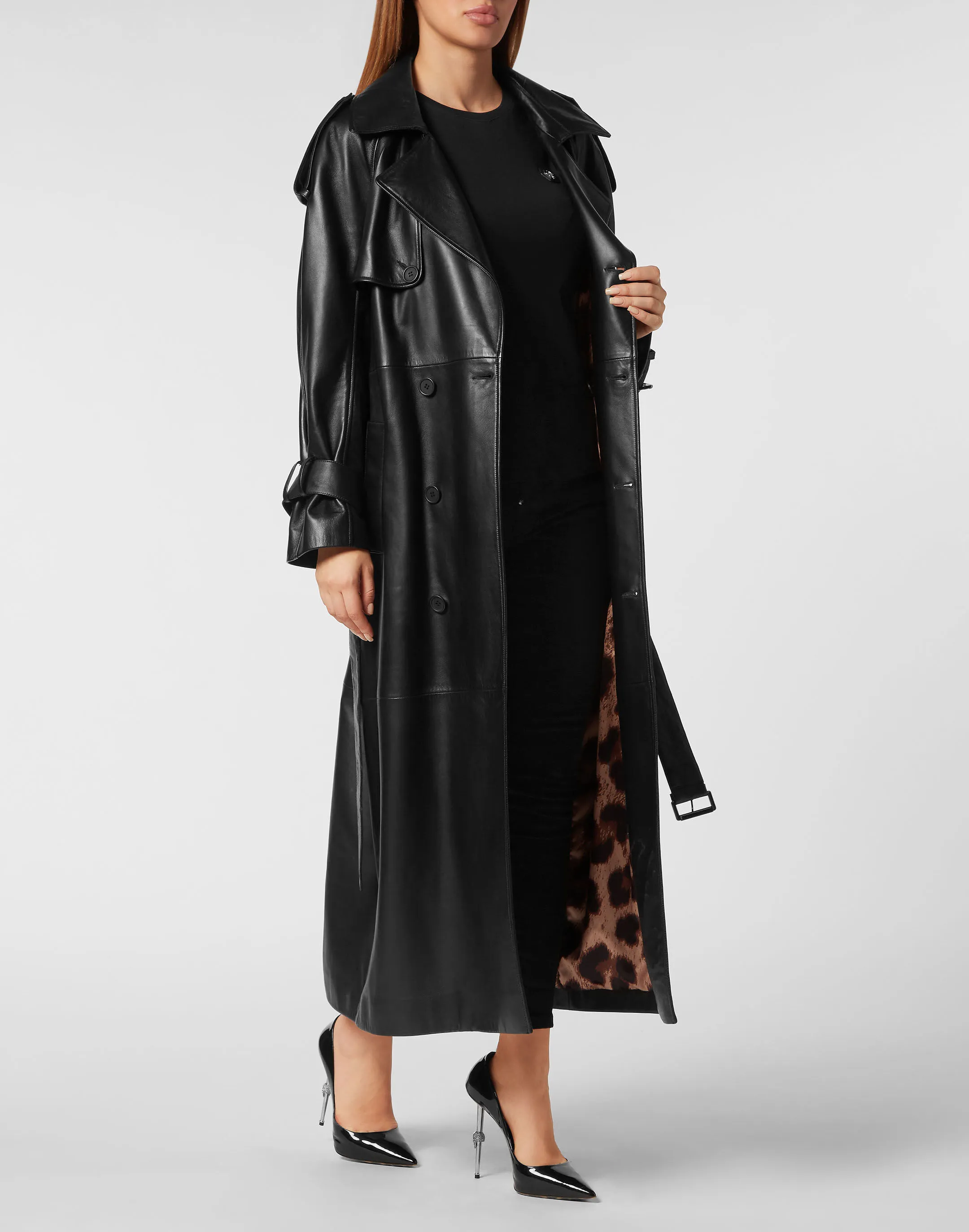 Leather Long Trench Coat