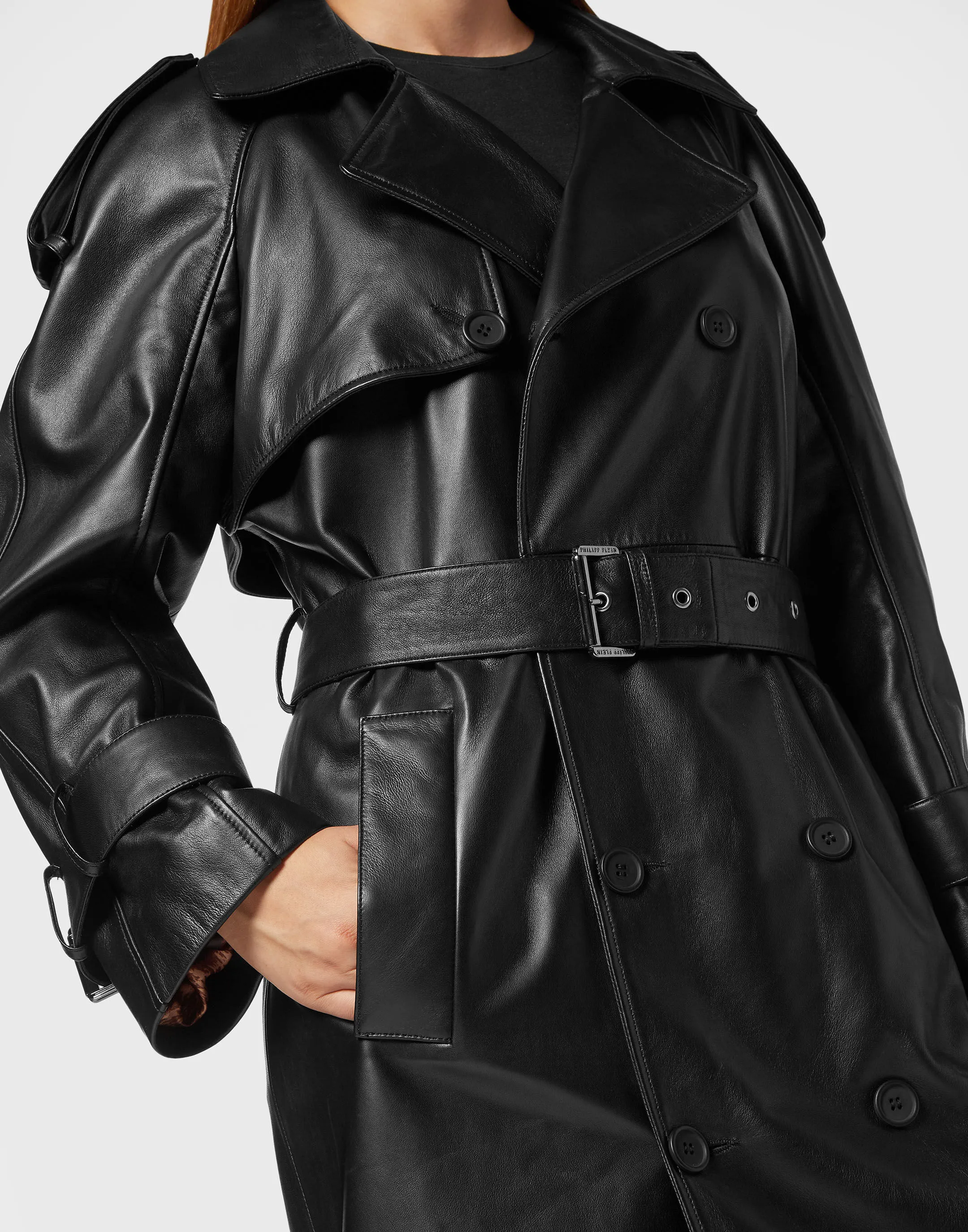 Leather Long Trench Coat