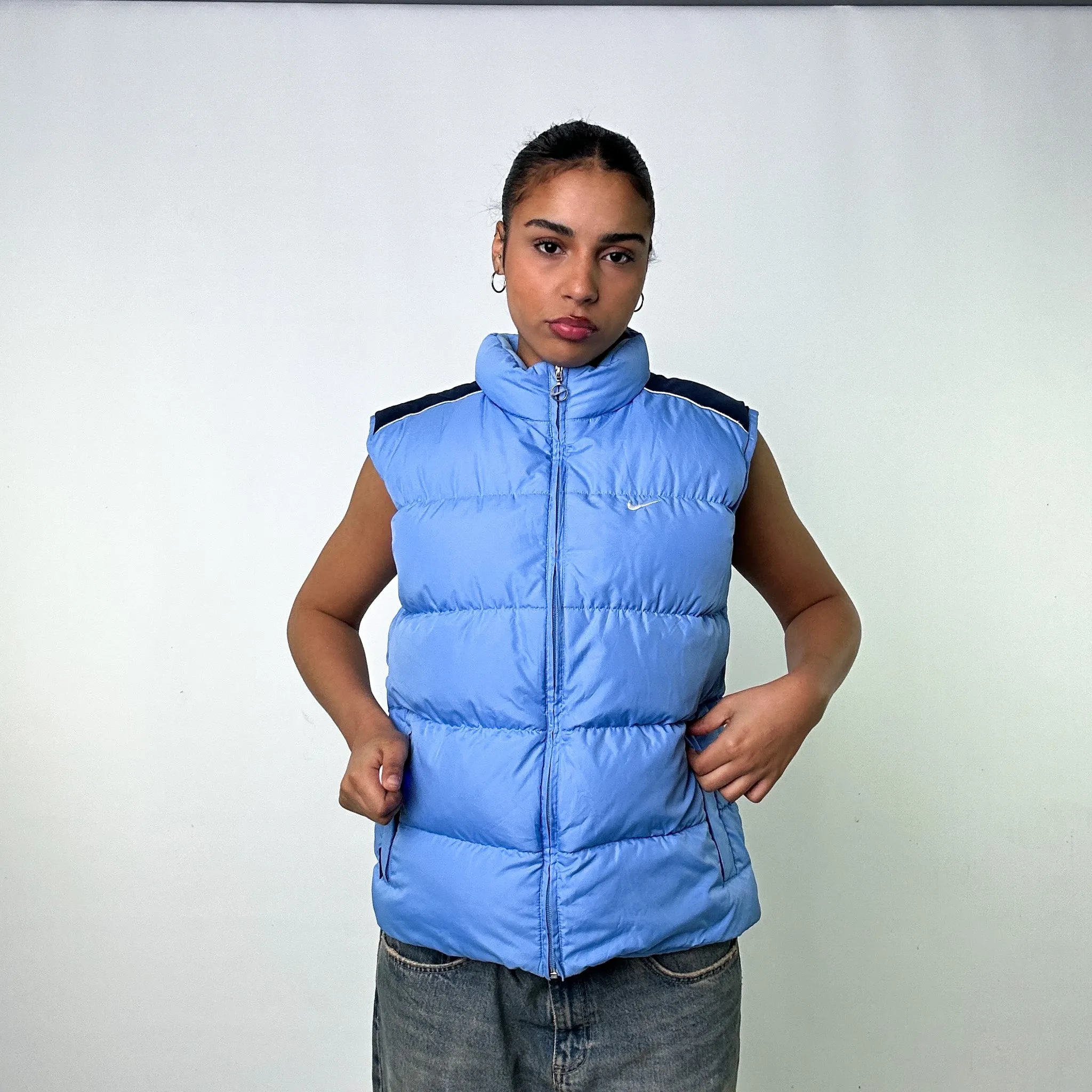 Light Blue y2ks NIKE Puffer Jacket Coat Gilet (L)