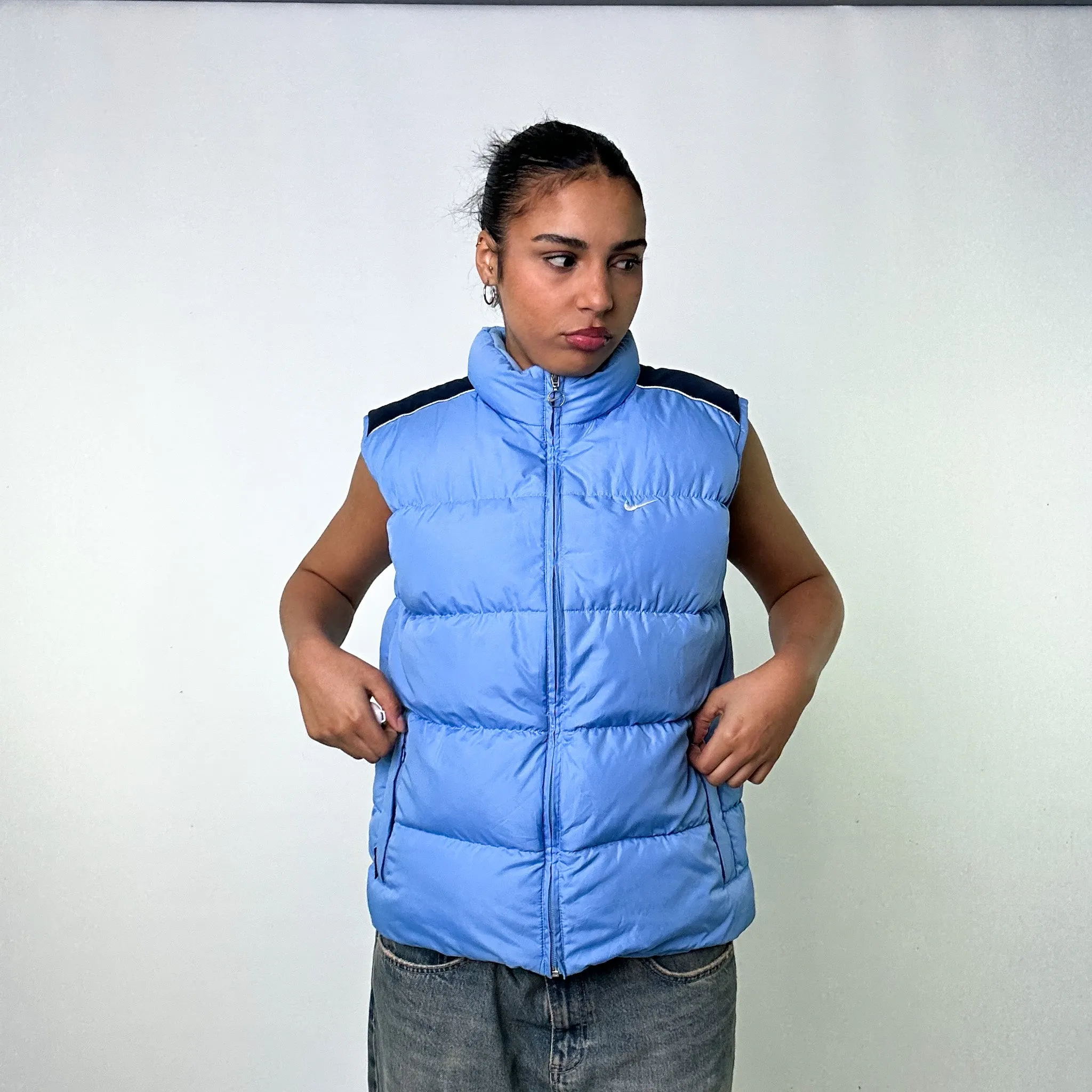 Light Blue y2ks NIKE Puffer Jacket Coat Gilet (L)