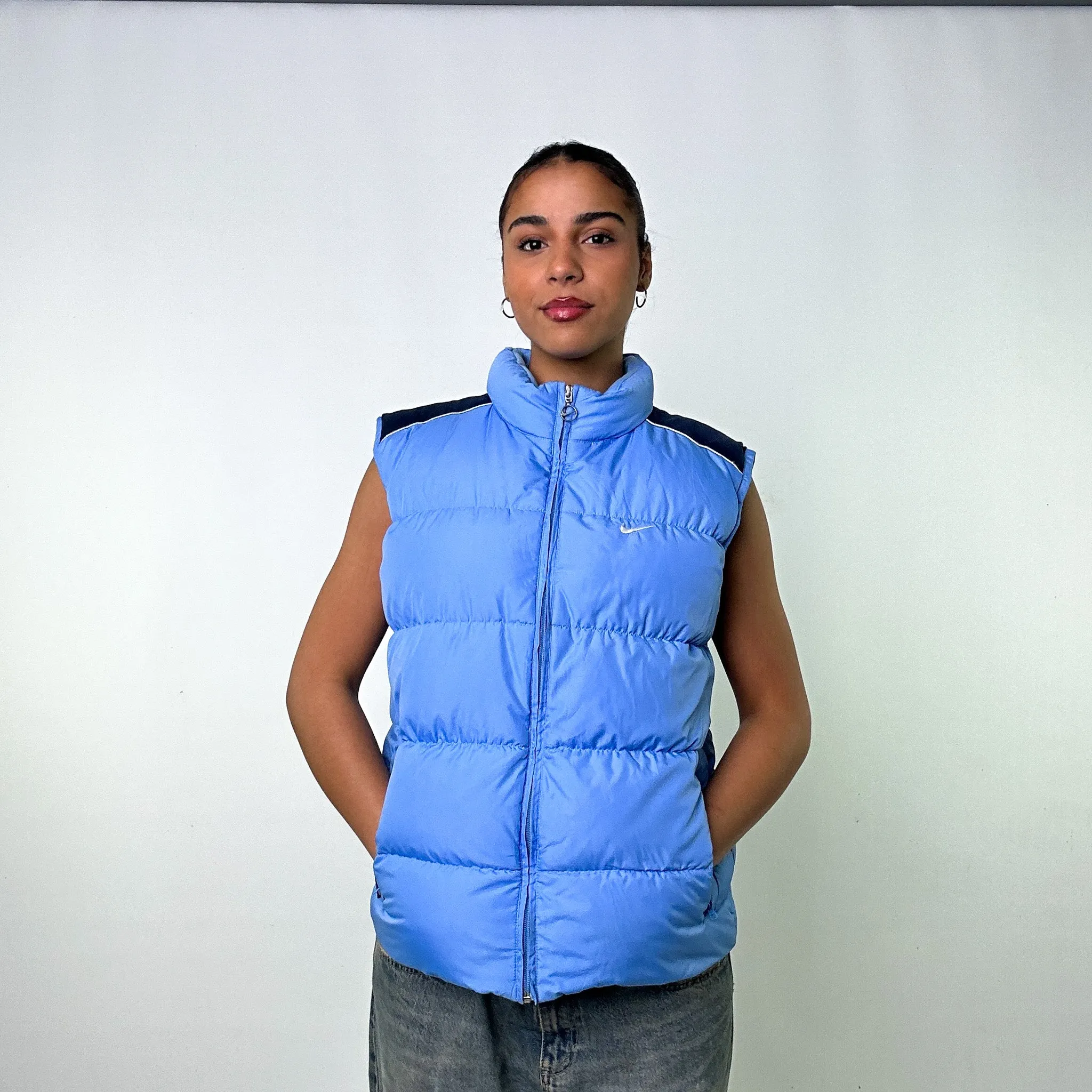 Light Blue y2ks NIKE Puffer Jacket Coat Gilet (L)