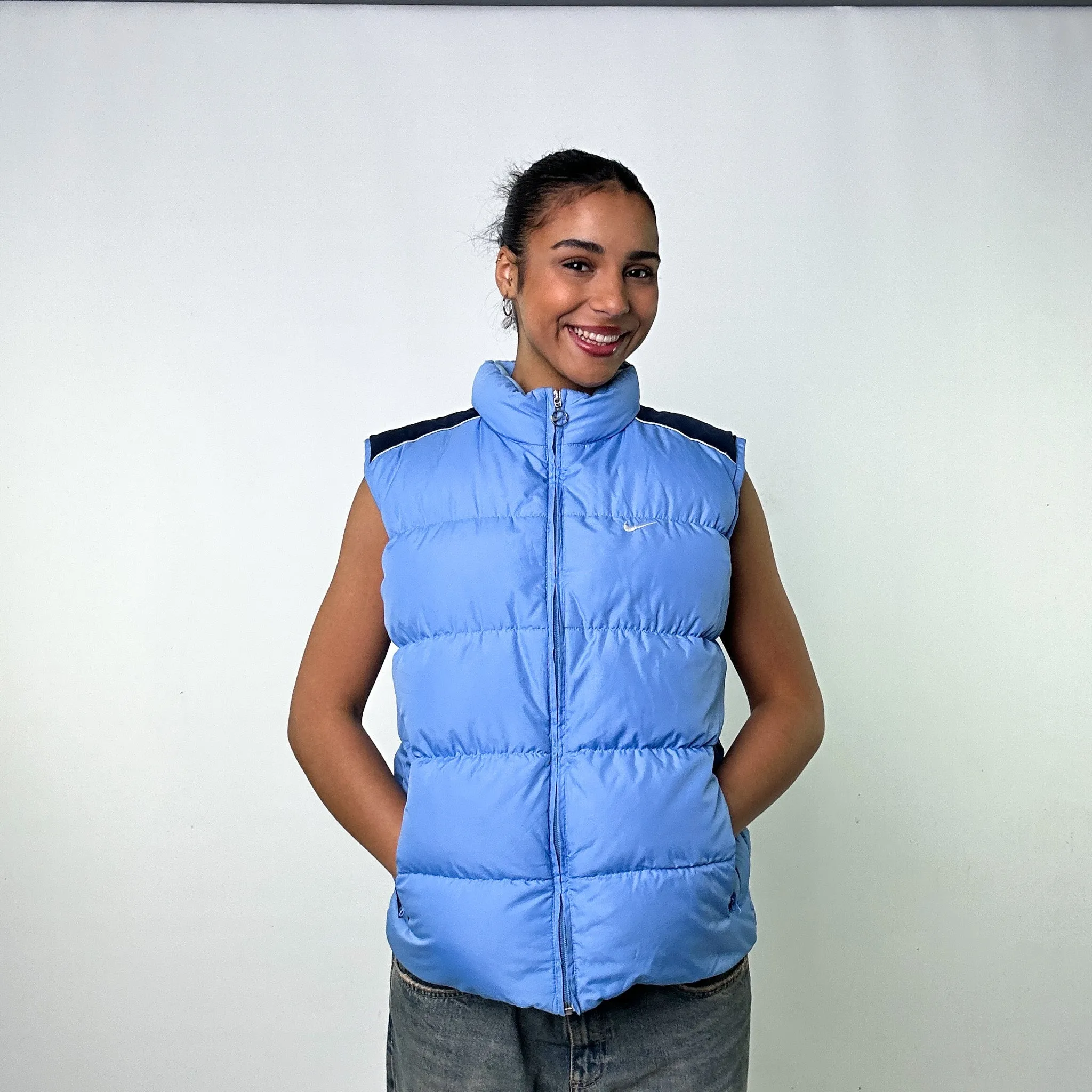 Light Blue y2ks NIKE Puffer Jacket Coat Gilet (L)