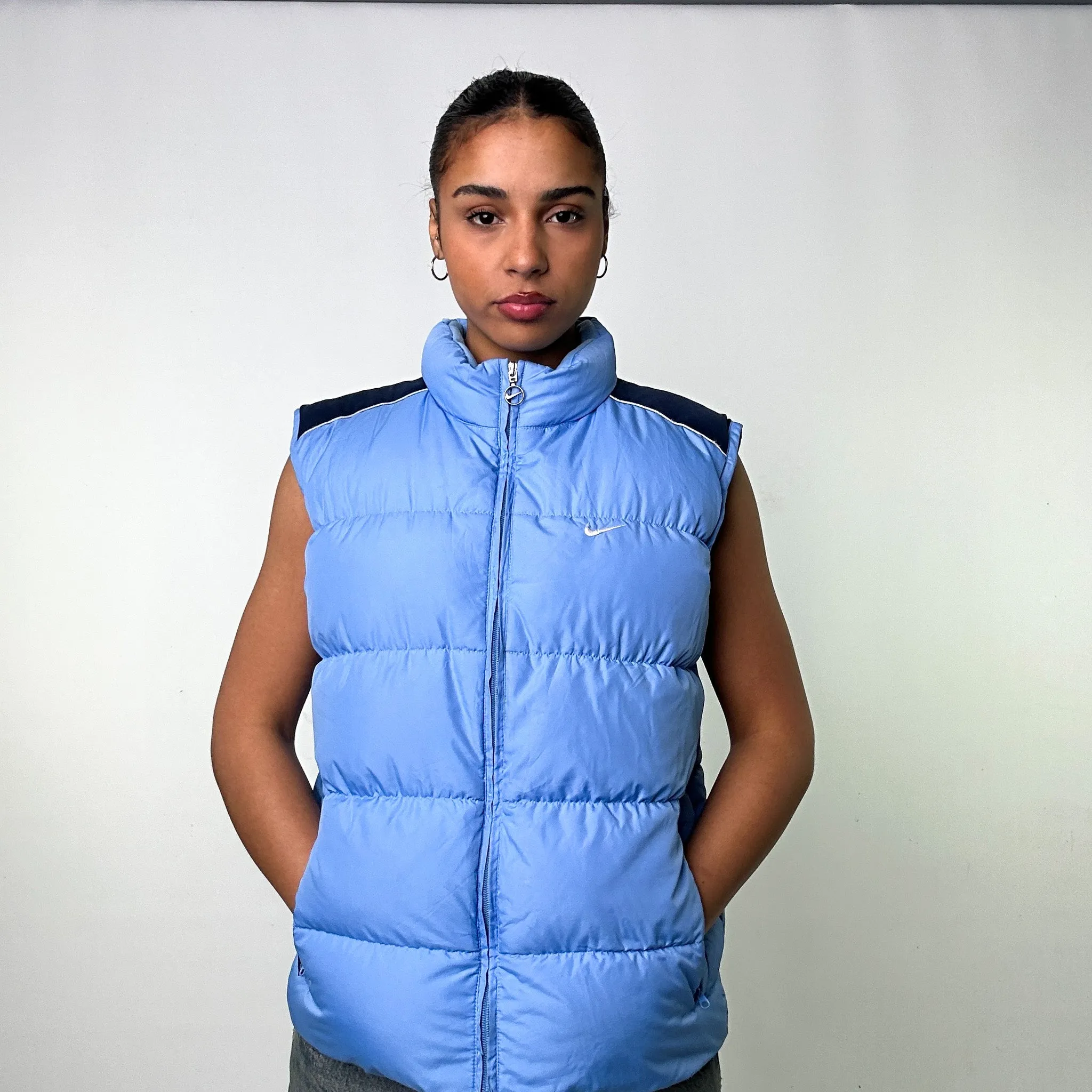 Light Blue y2ks NIKE Puffer Jacket Coat Gilet (L)