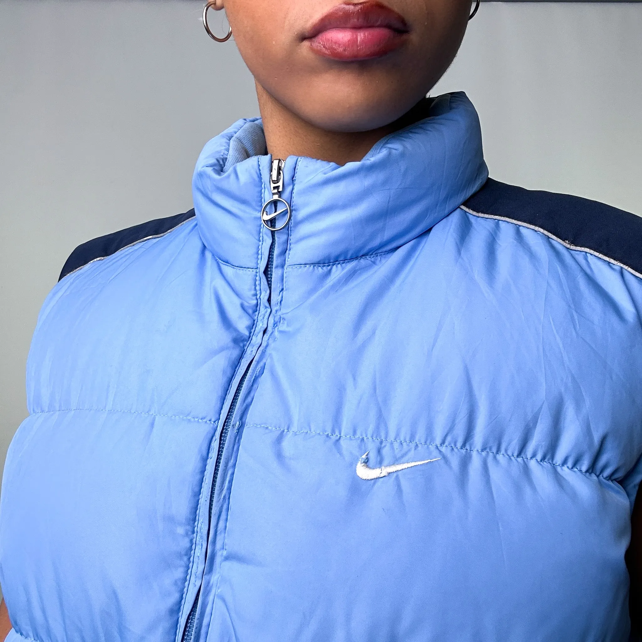 Light Blue y2ks NIKE Puffer Jacket Coat Gilet (L)