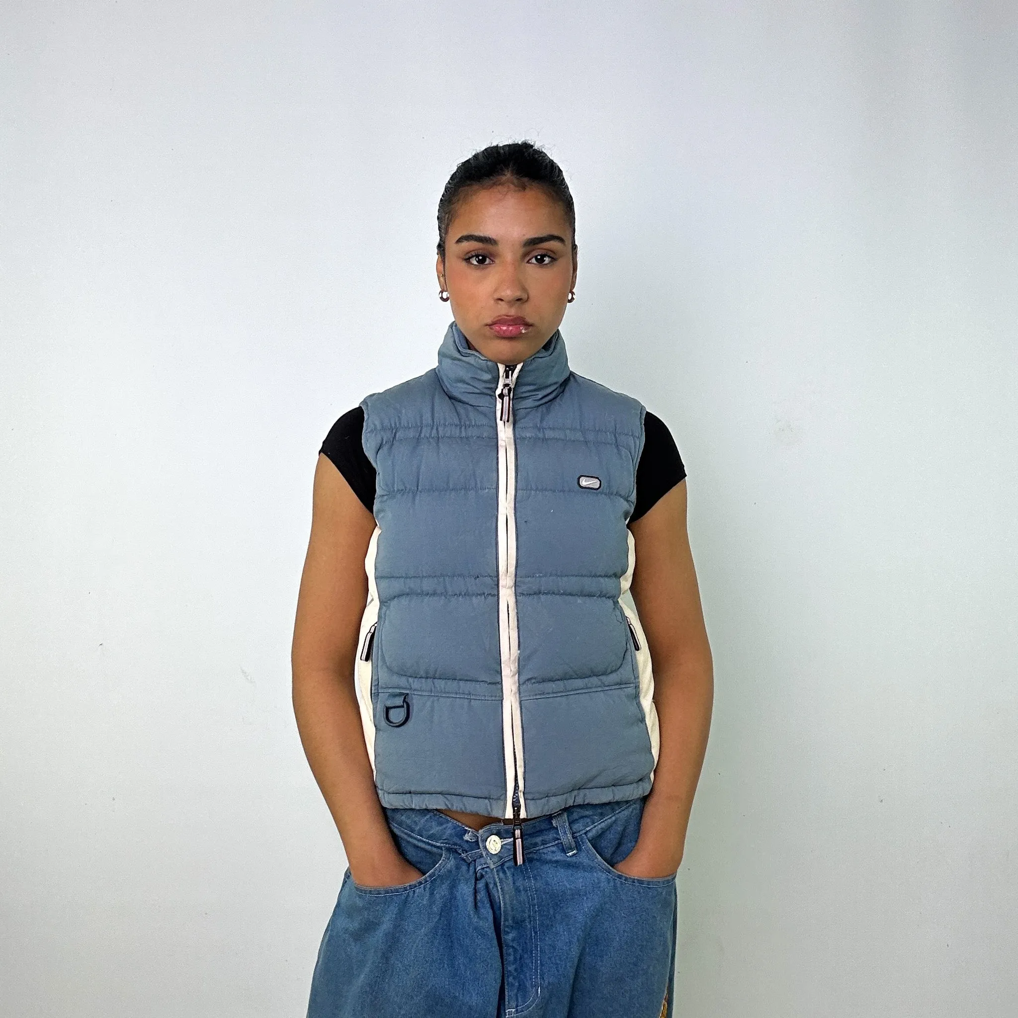 Light Blue y2ks NIKE Puffer Jacket Coat Gilet (M)