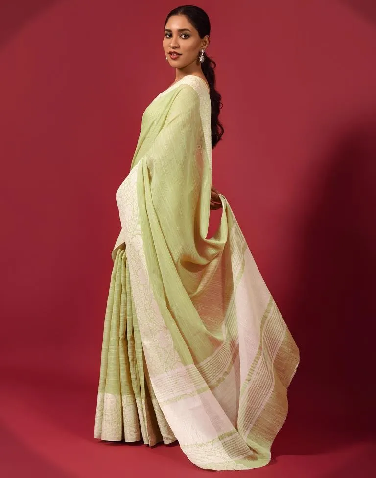 Light Green Cotton Woven Sarees