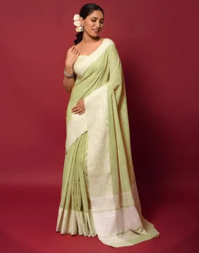 Light Green Cotton Woven Sarees