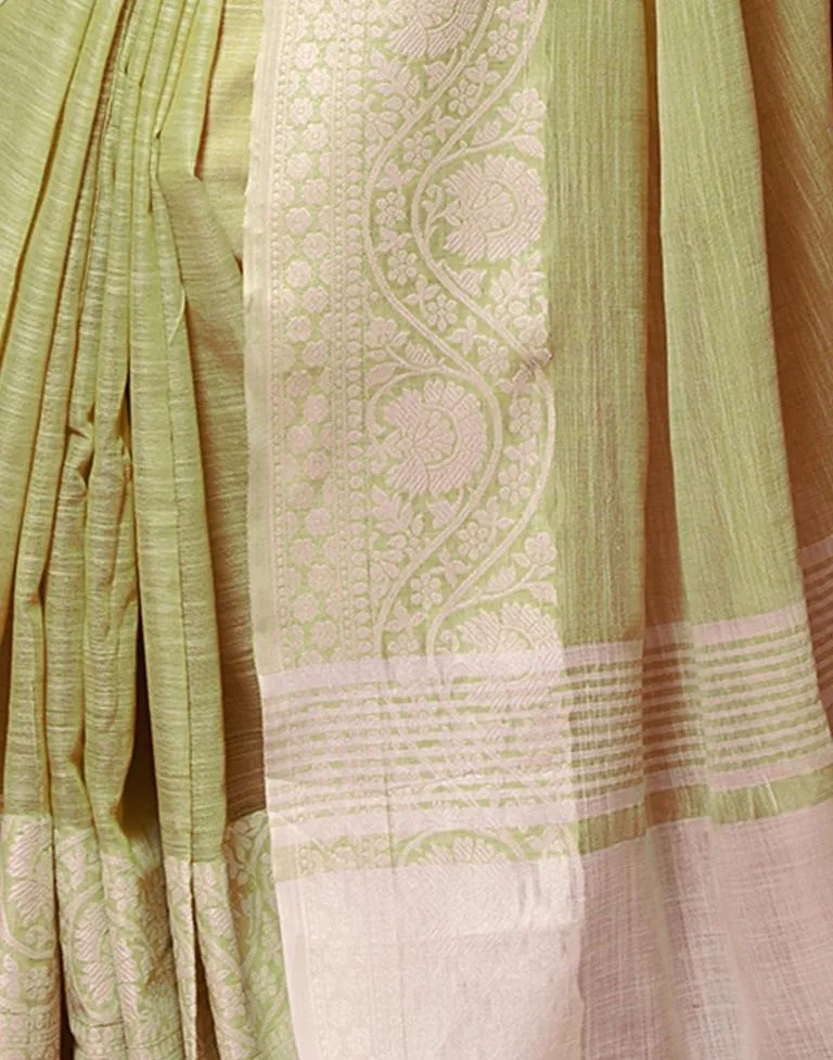 Light Green Cotton Woven Sarees