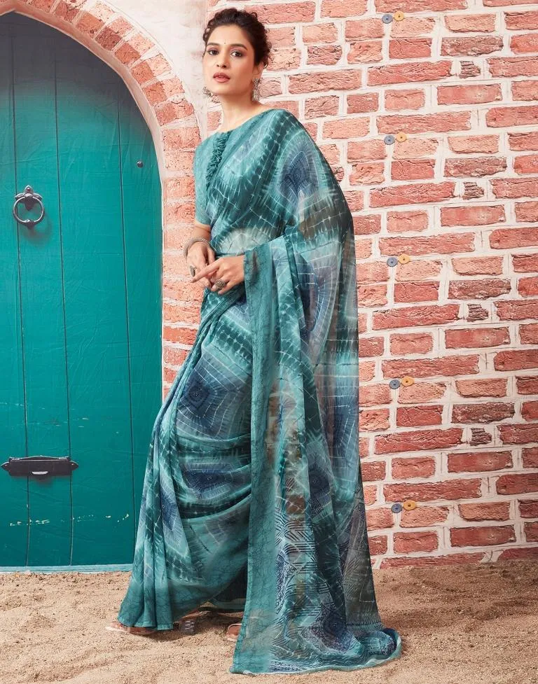 Light Grey Georgette Printed Sarees