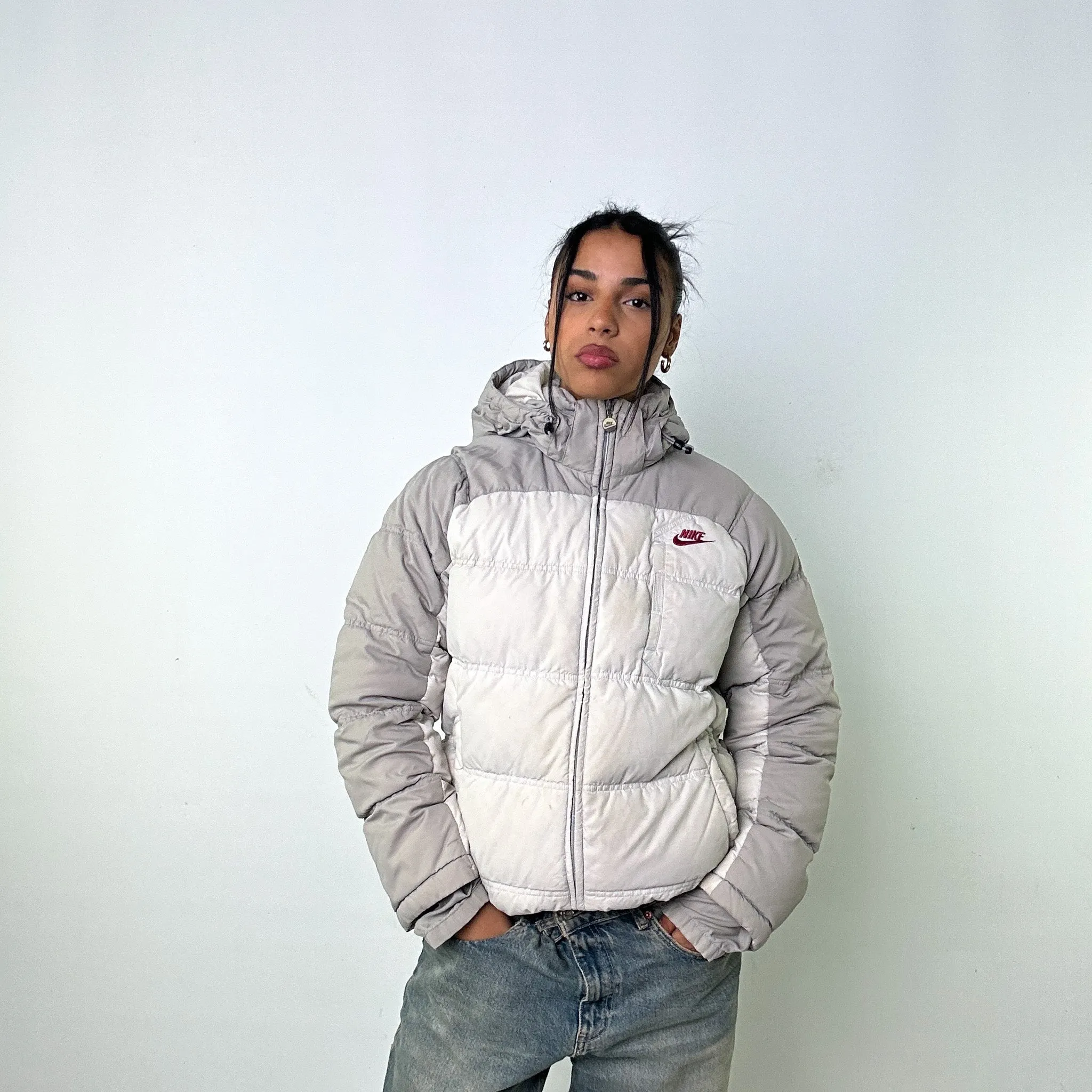 Light Grey y2ks NIKE Puffer Jacket Coat (M)