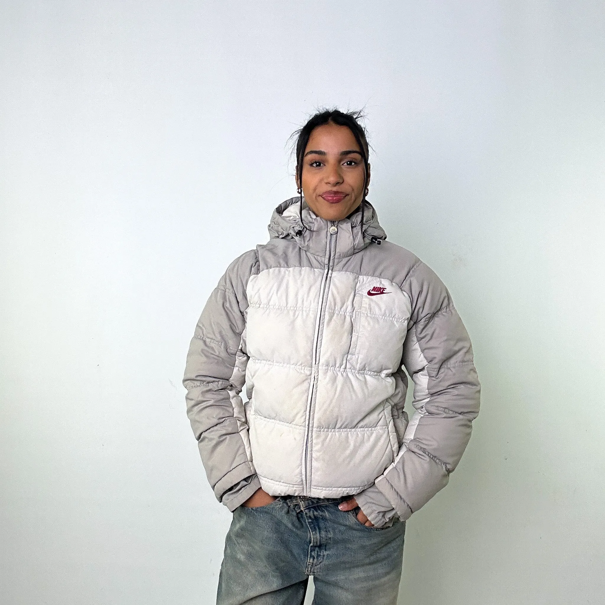 Light Grey y2ks NIKE Puffer Jacket Coat (M)