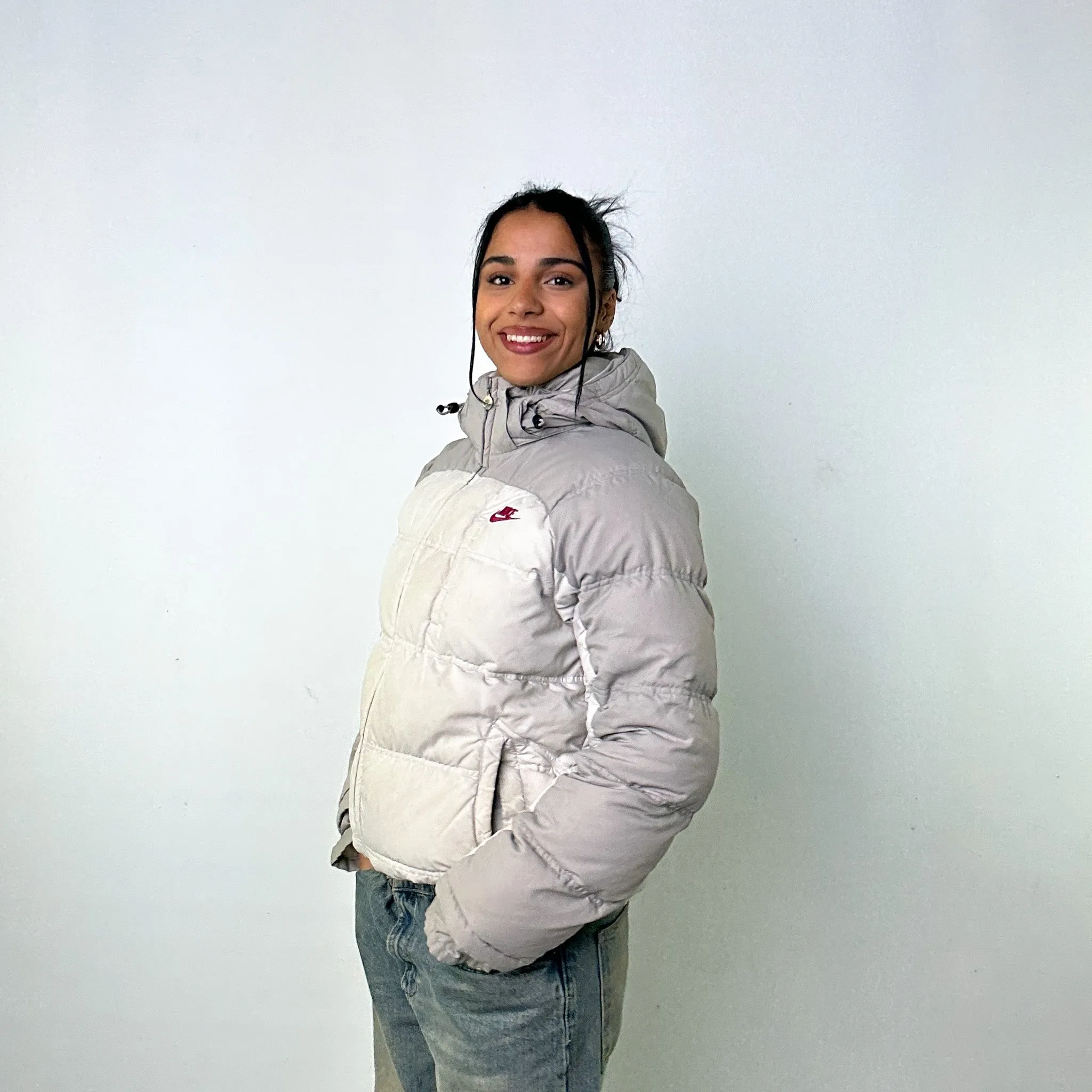 Light Grey y2ks NIKE Puffer Jacket Coat (M)