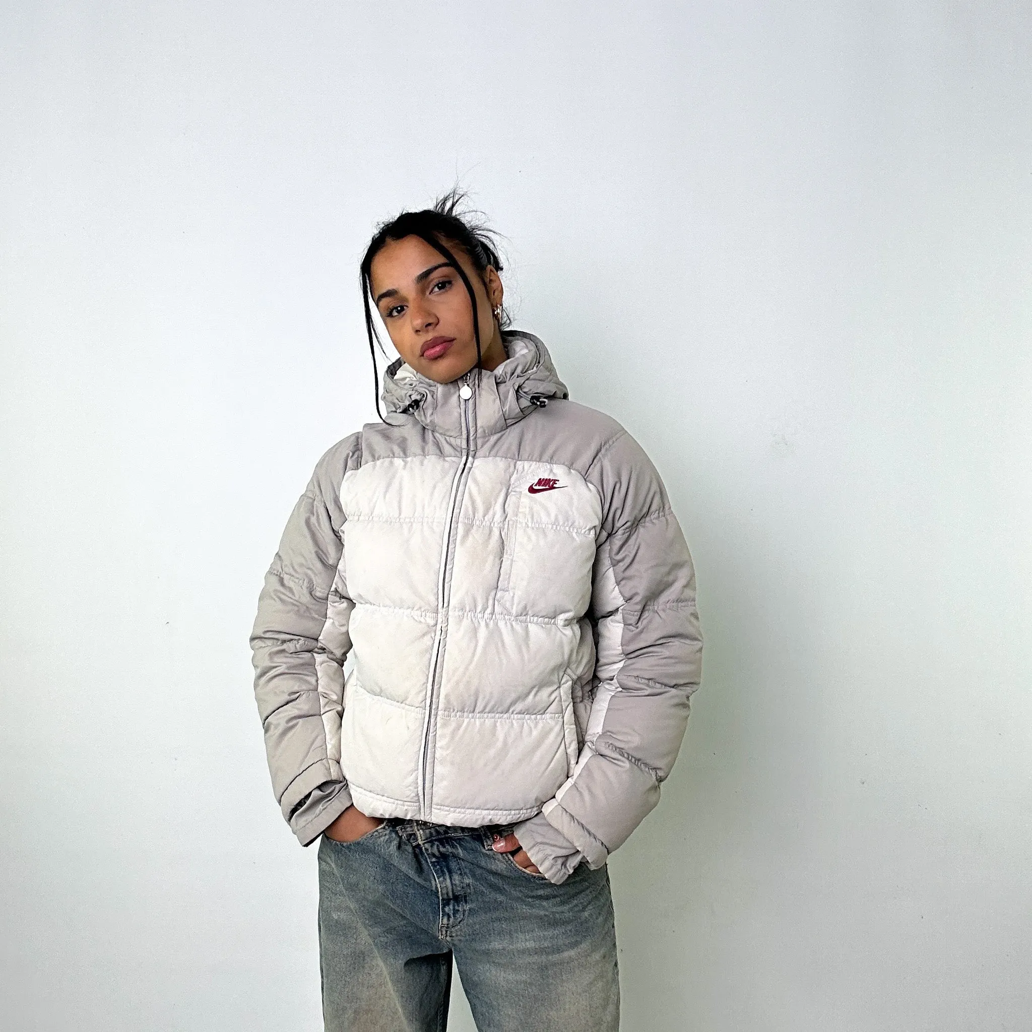 Light Grey y2ks NIKE Puffer Jacket Coat (M)