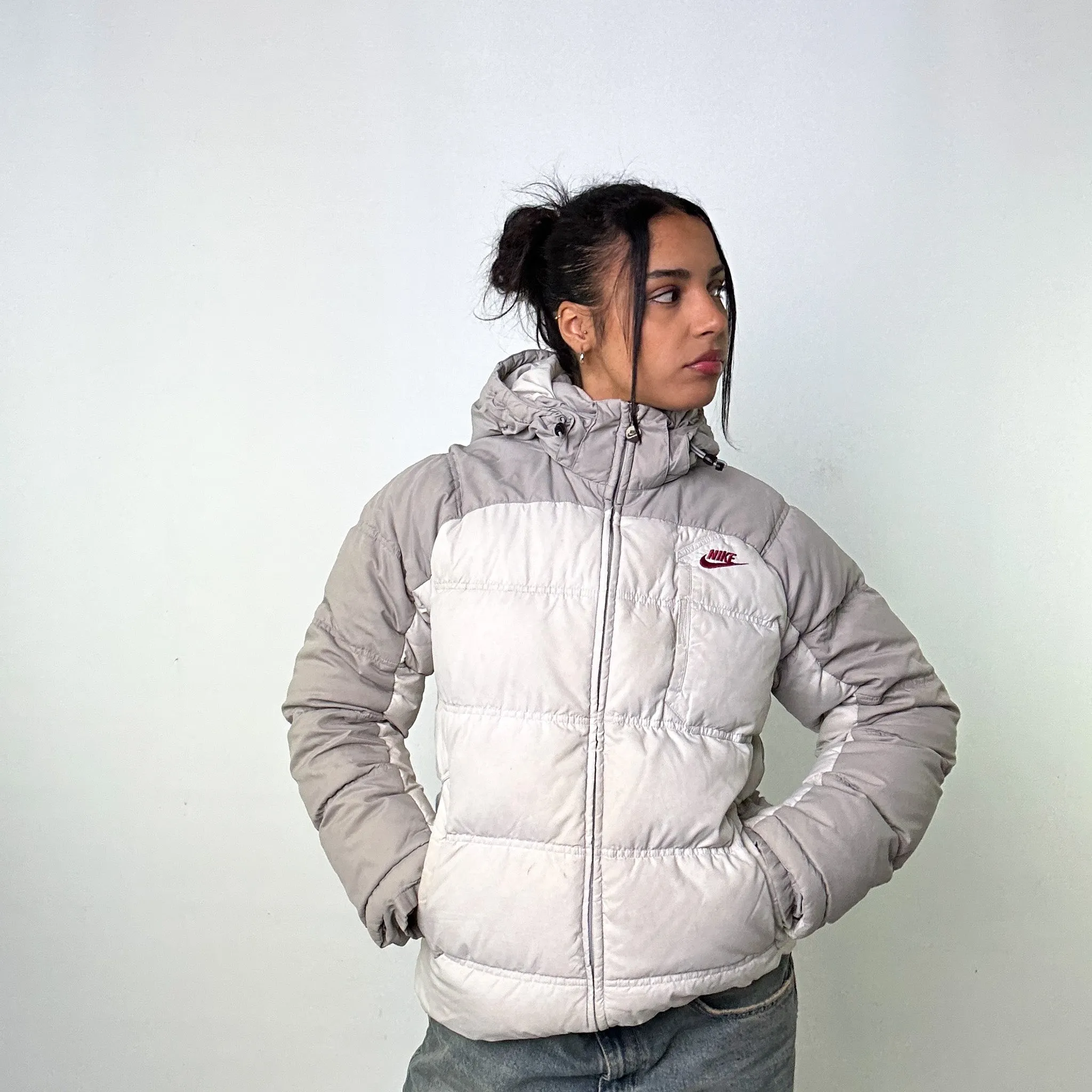 Light Grey y2ks NIKE Puffer Jacket Coat (M)