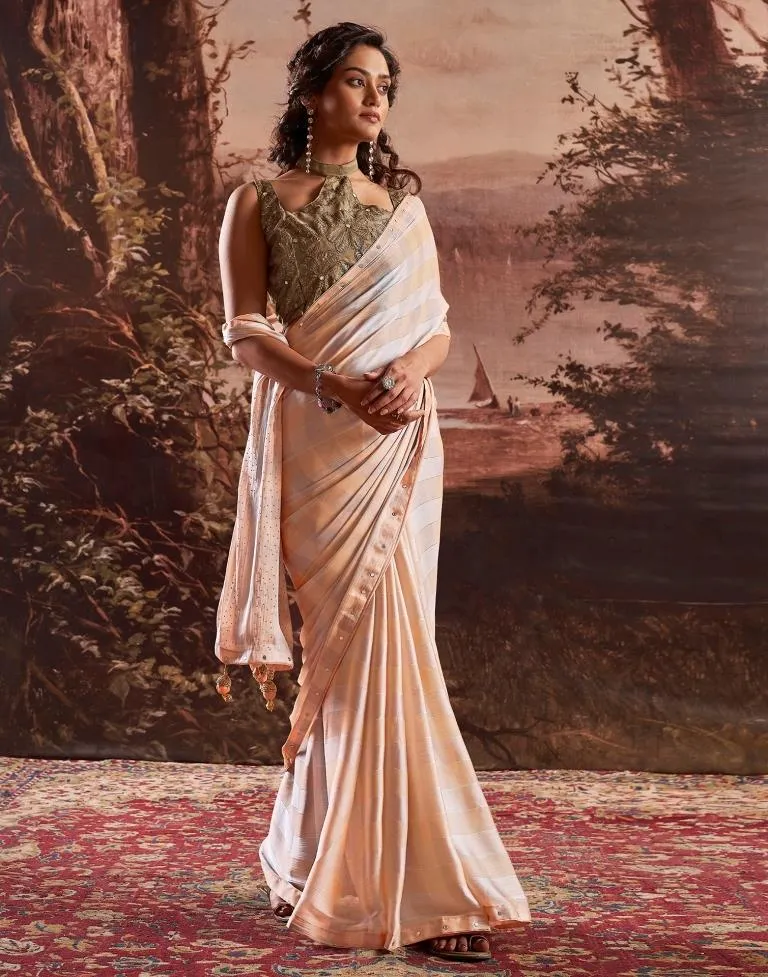 Light Peach Chiffon Plain Sarees