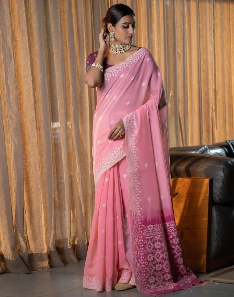 Light Pink Cotton Woven Sarees