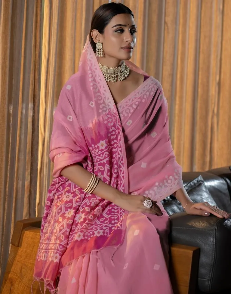 Light Pink Cotton Woven Sarees