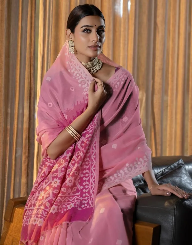 Light Pink Cotton Woven Sarees