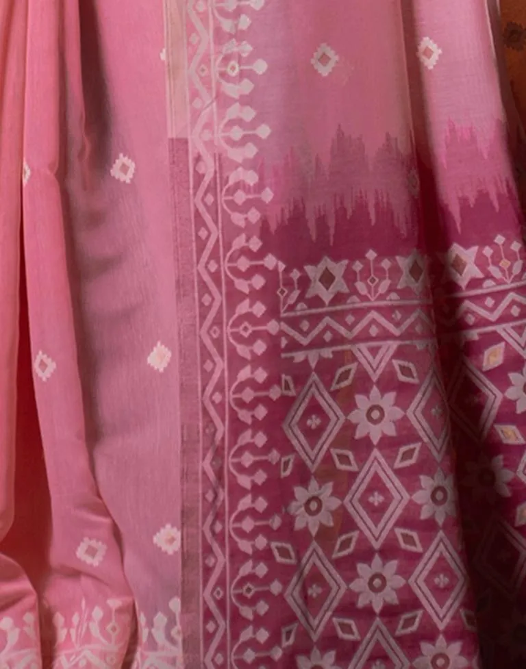 Light Pink Cotton Woven Sarees