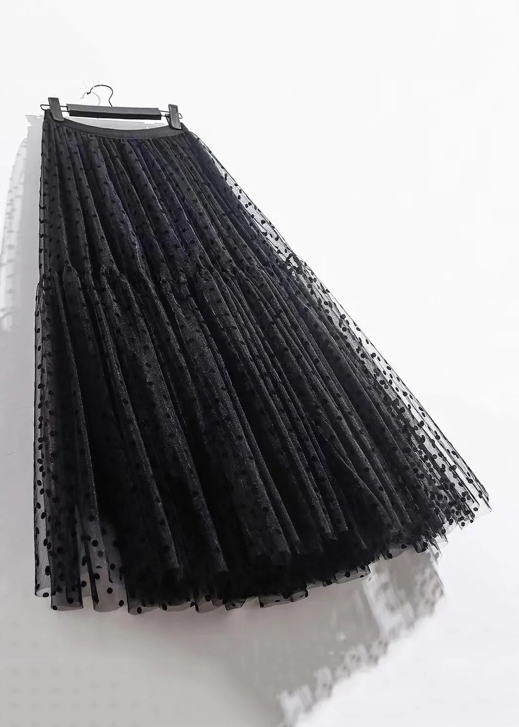 Loose Black Print Elastic Waist Tulle Skirts Summer AS1005