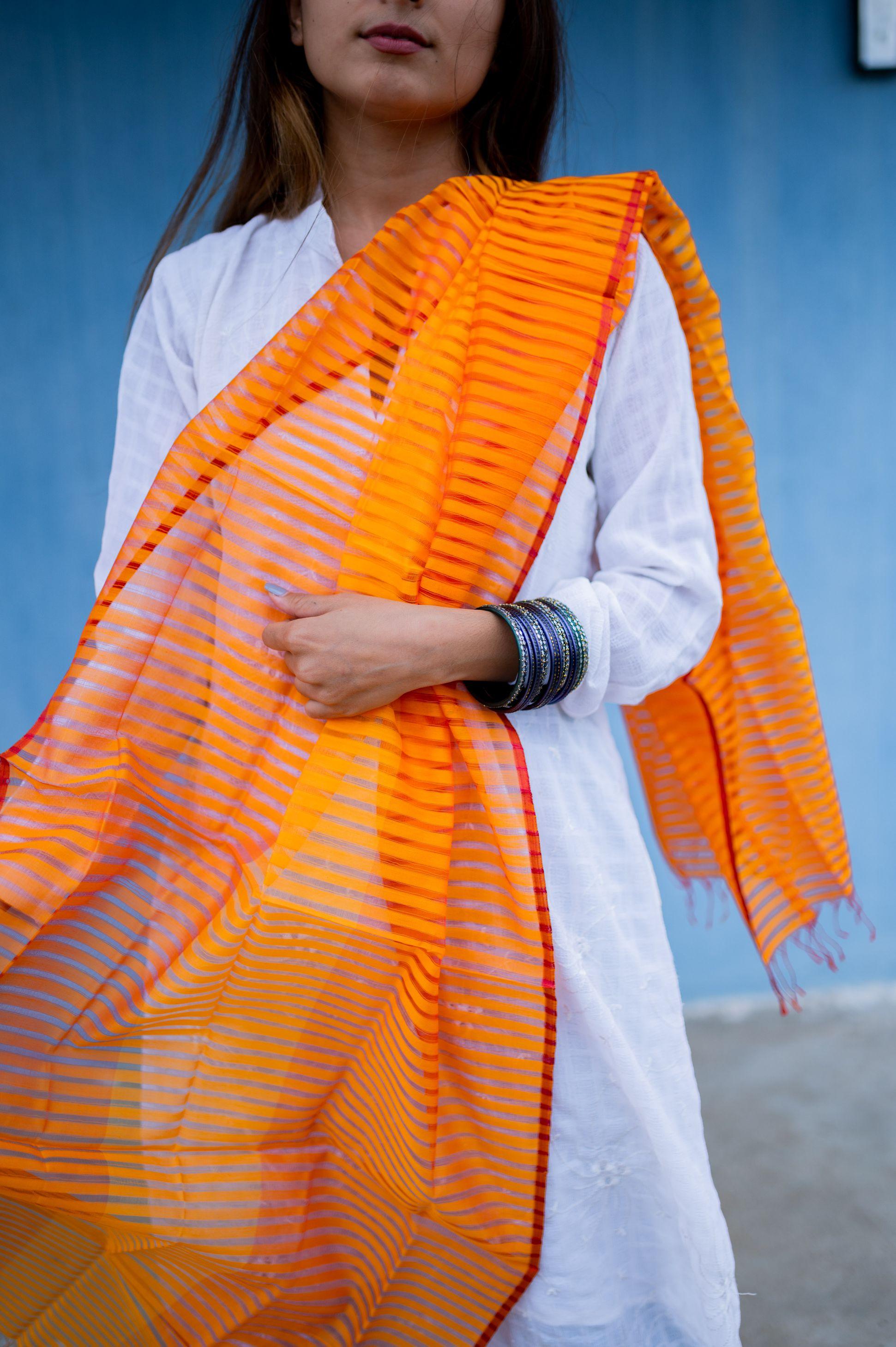 Maheswari handloom stole - Orange