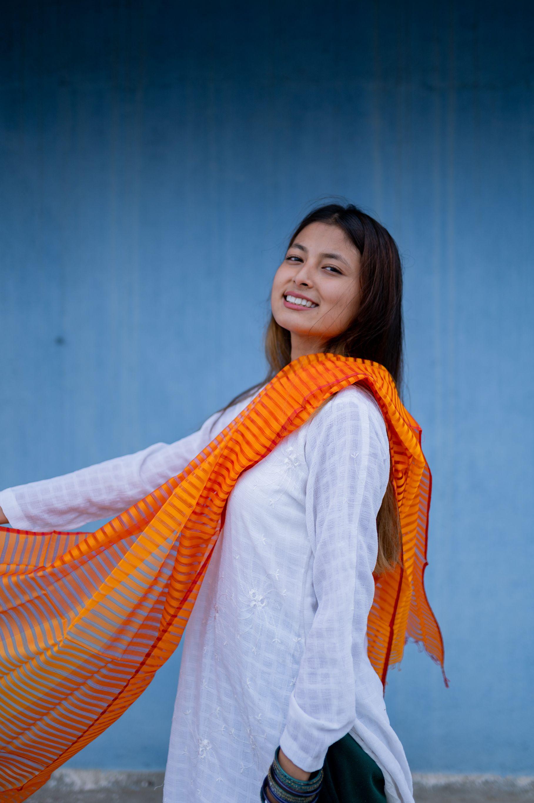 Maheswari handloom stole - Orange