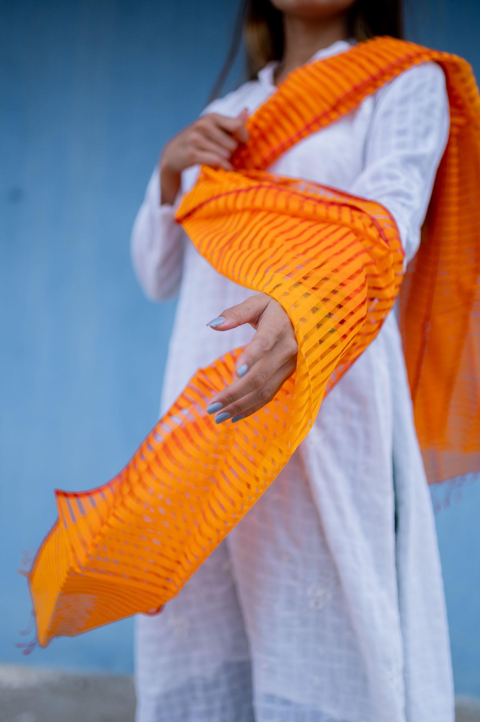 Maheswari handloom stole - Orange