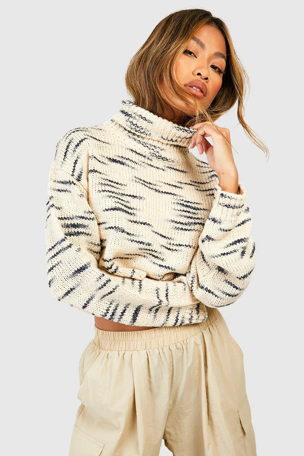 Marl Knit Turtleneck Crop Sweater