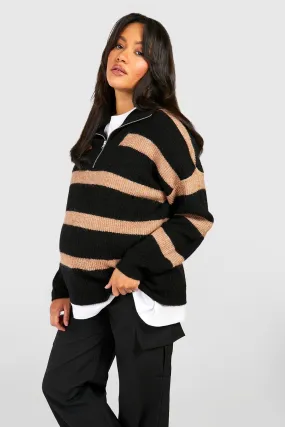 Maternity Stripe Half Zip Sweater