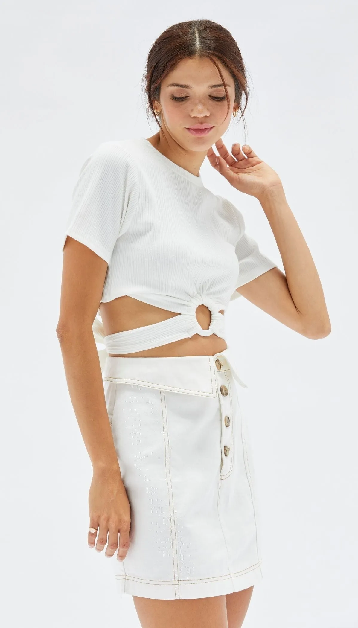 MinkPink Connections Mini Skirt in Cream