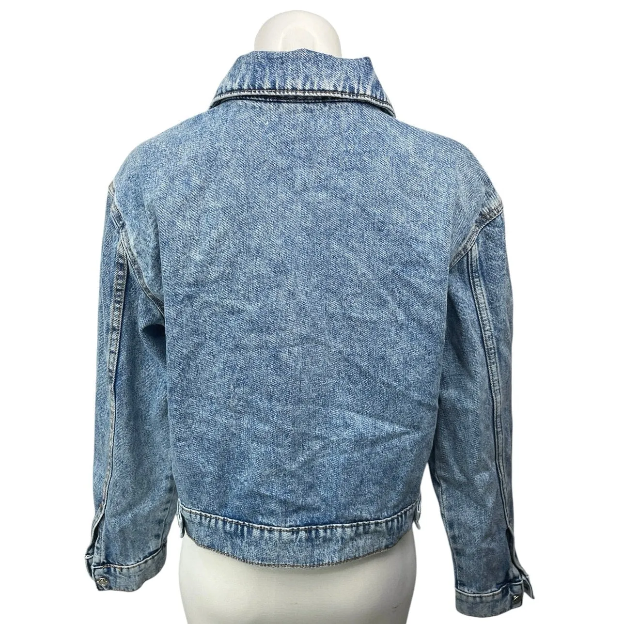 MNG Women's Blue Zip Up Collar Long Sleeve Medium Wash Jean Denim Coat Jacket S