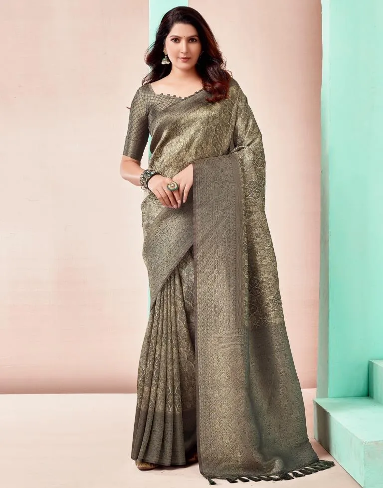 Moss Grey Silk Printed Sarees