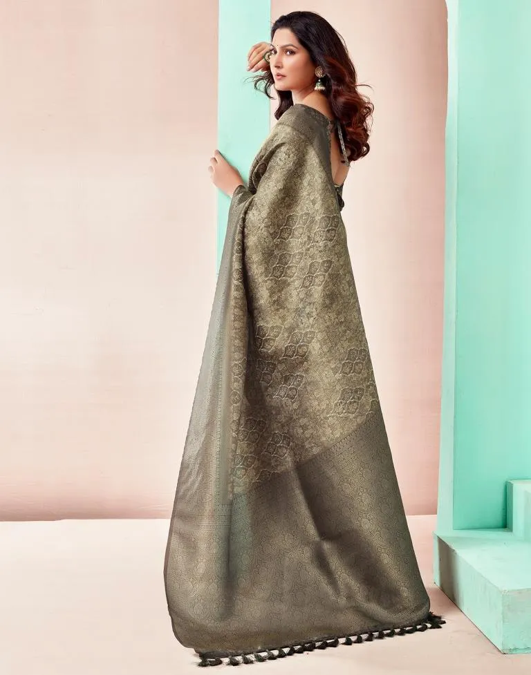 Moss Grey Silk Printed Sarees