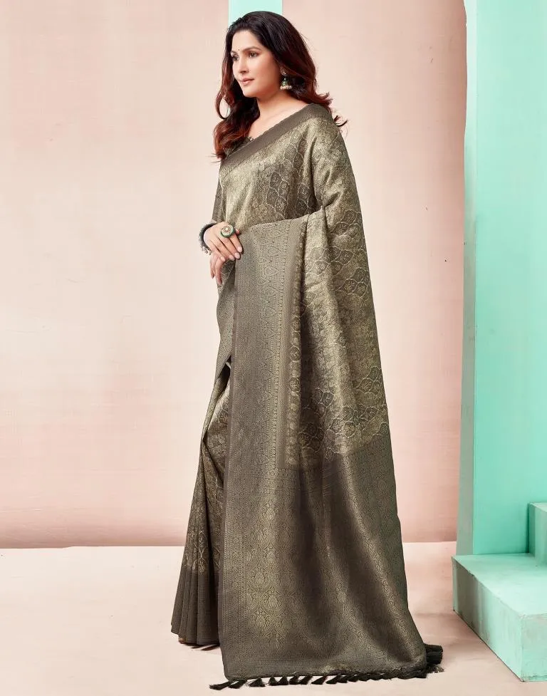 Moss Grey Silk Printed Sarees