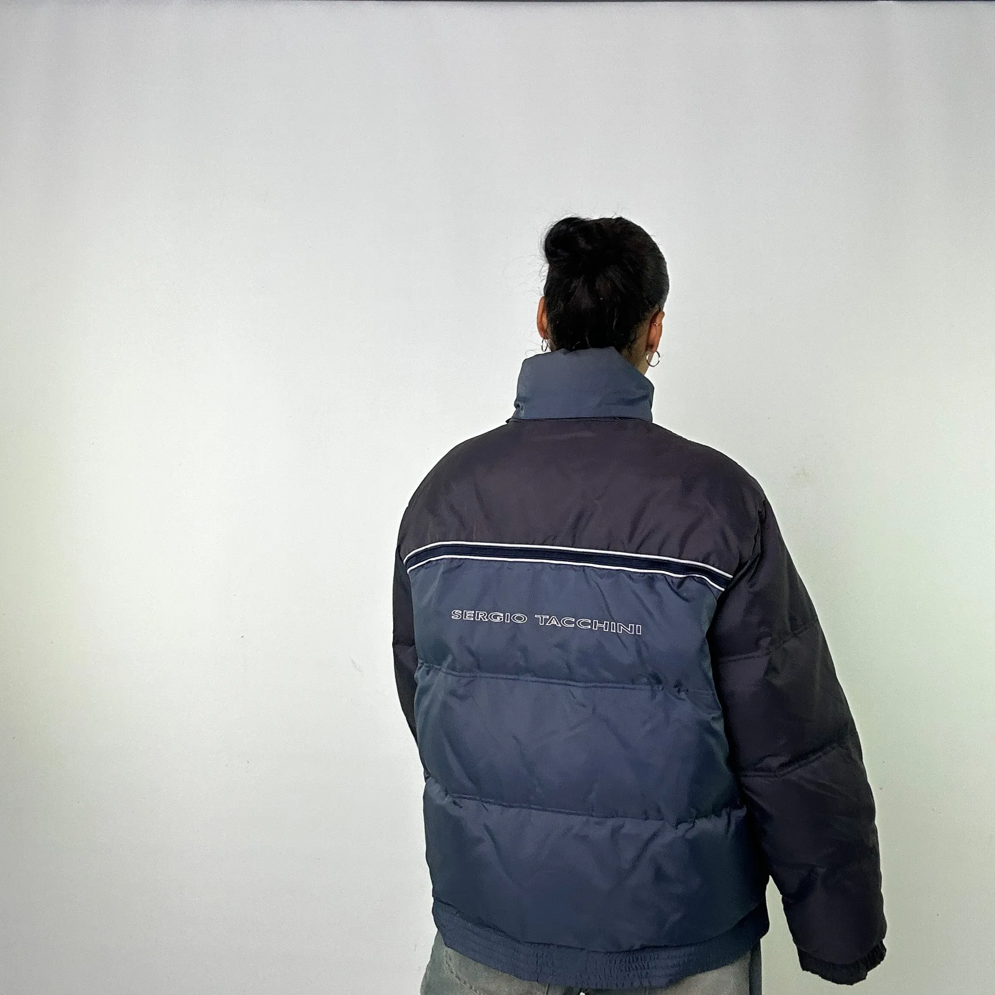 Navy Blue 90s Sergio Tacchini Puffer Jacket Coat (L)