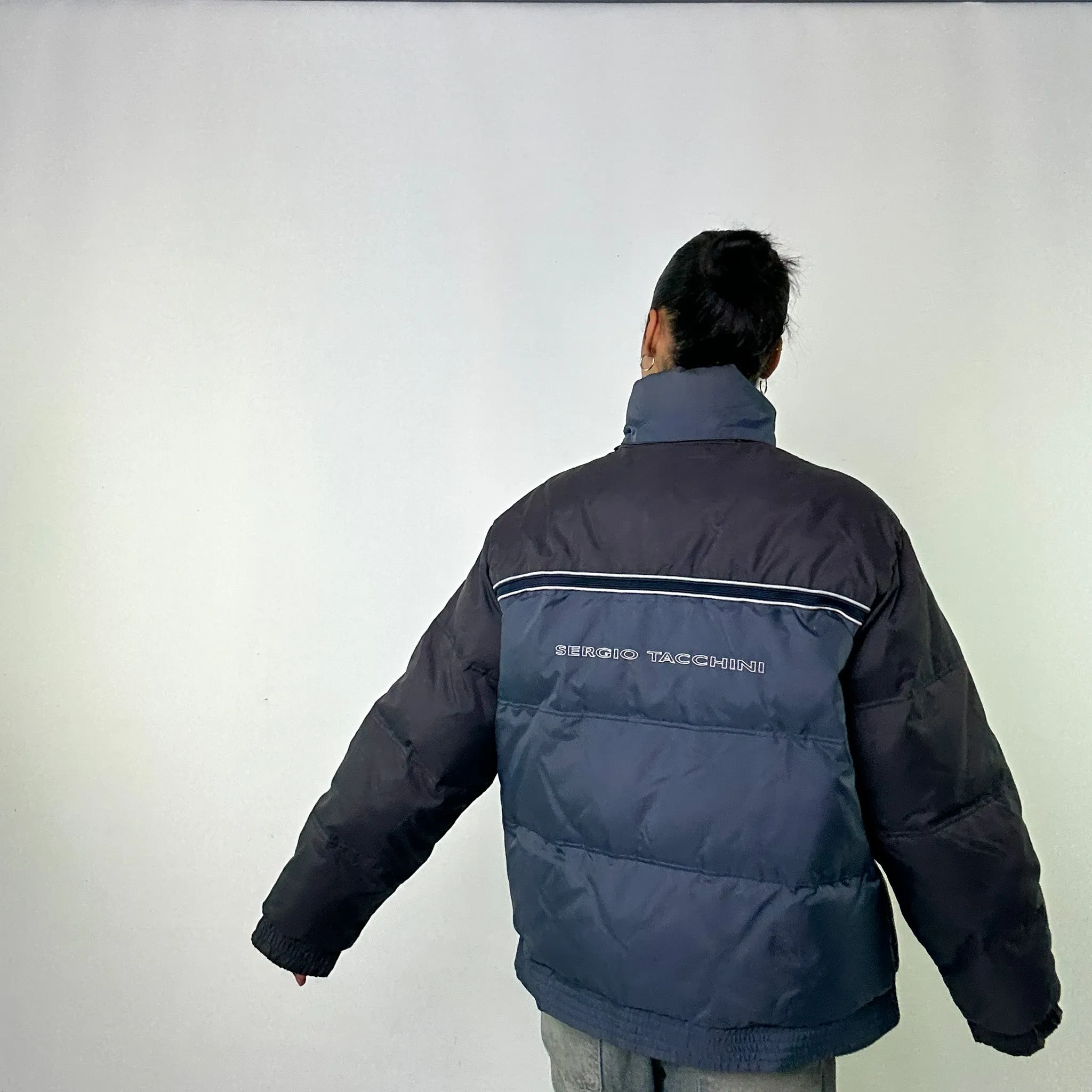 Navy Blue 90s Sergio Tacchini Puffer Jacket Coat (L)