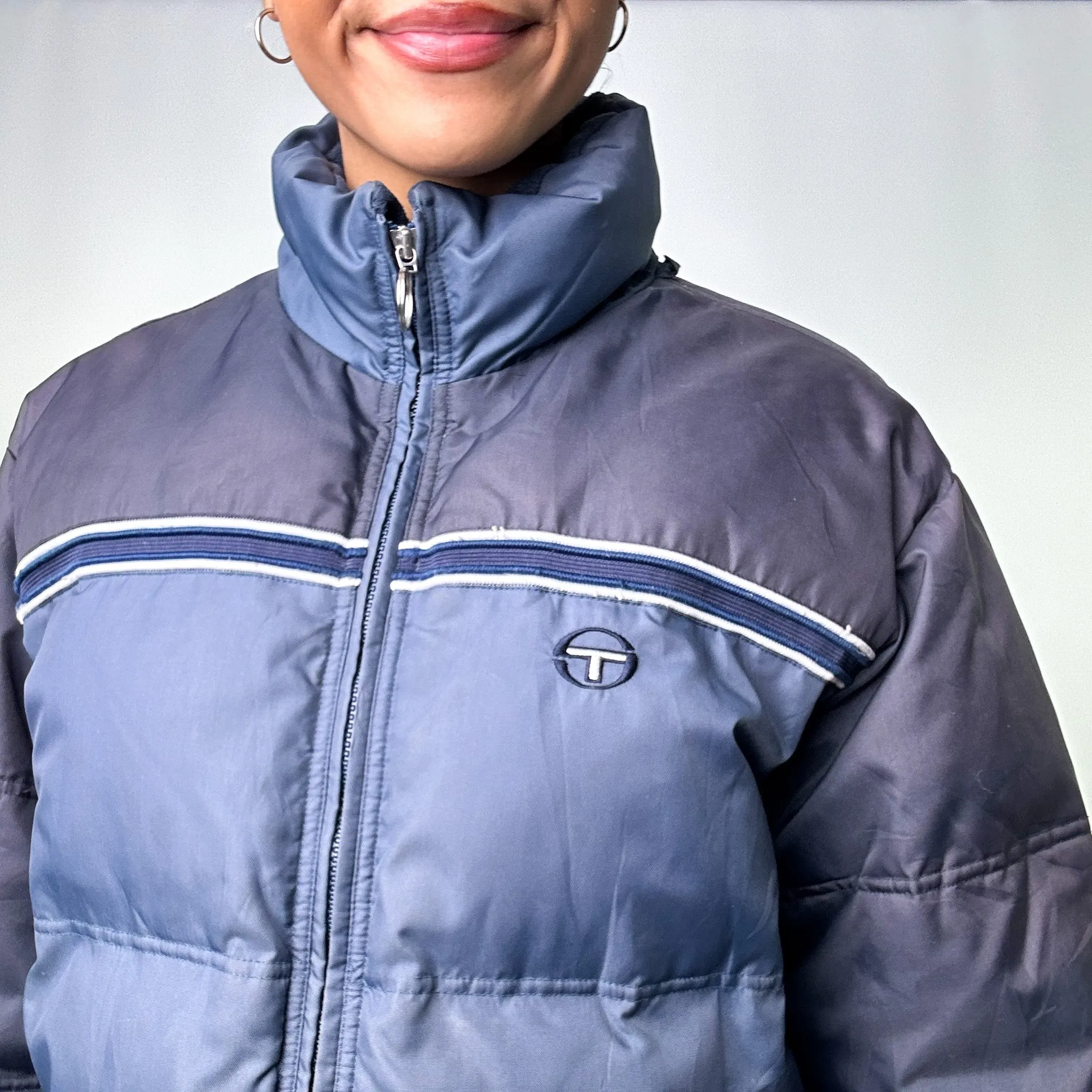 Navy Blue 90s Sergio Tacchini Puffer Jacket Coat (L)