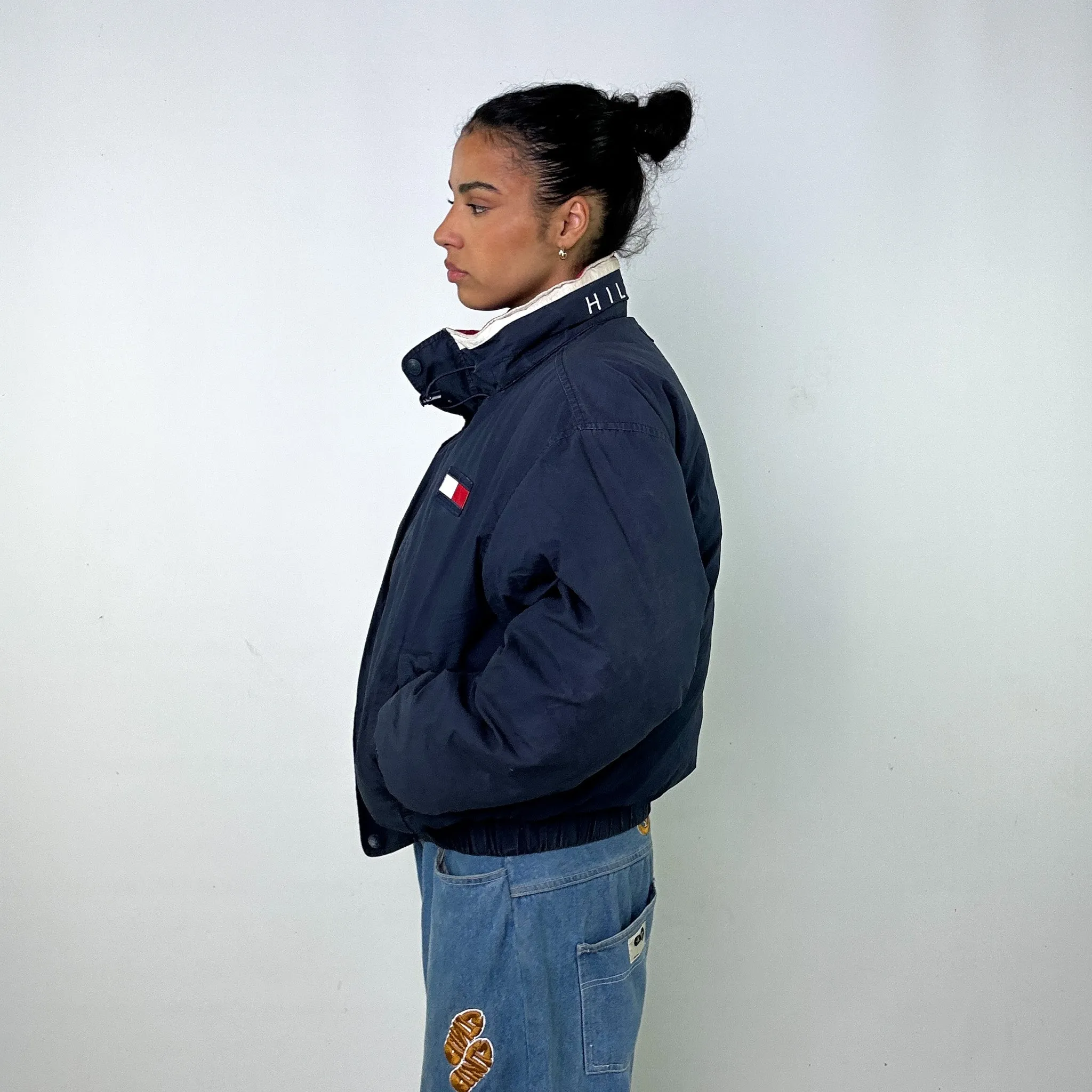 Navy Blue 90s Tommy Hilfiger Puffer Jacket Coat (M)