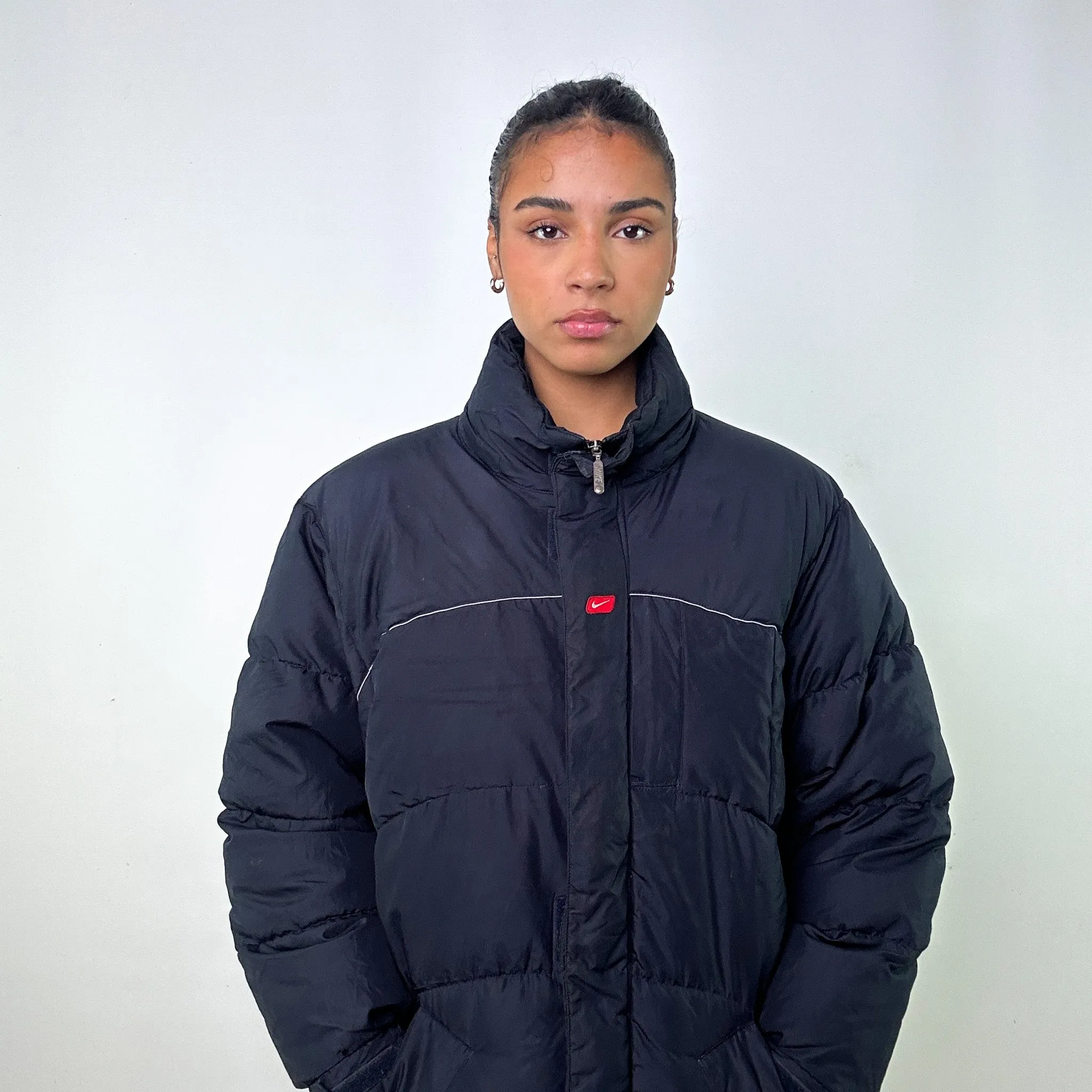 Navy Blue y2ks NIKE Puffer Jacket Coat (M)