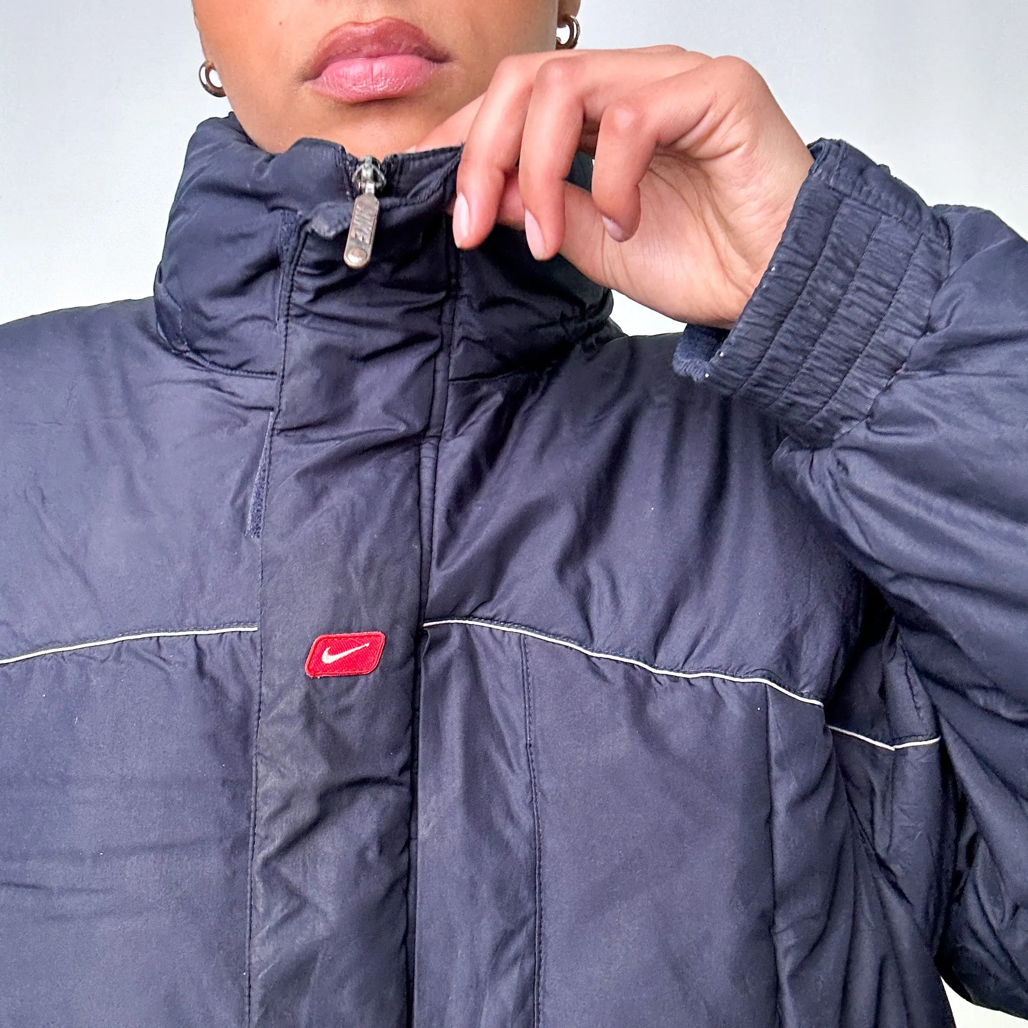 Navy Blue y2ks NIKE Puffer Jacket Coat (M)