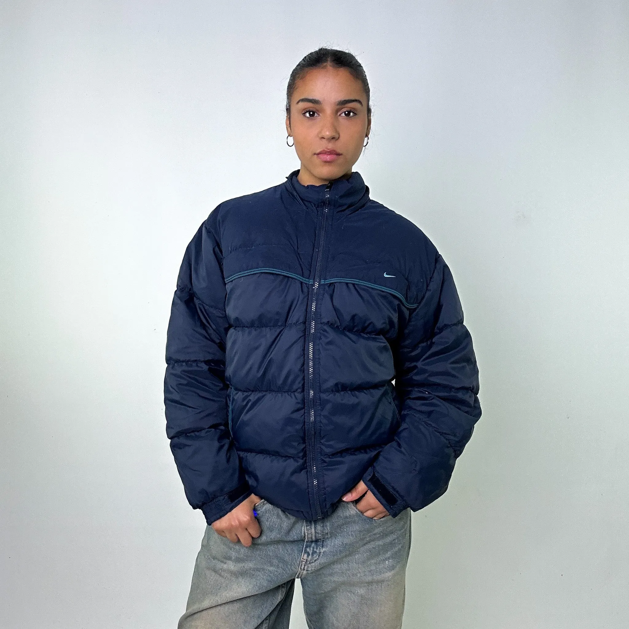 Navy Blue y2ks NIKE Puffer Jacket Coat (S)