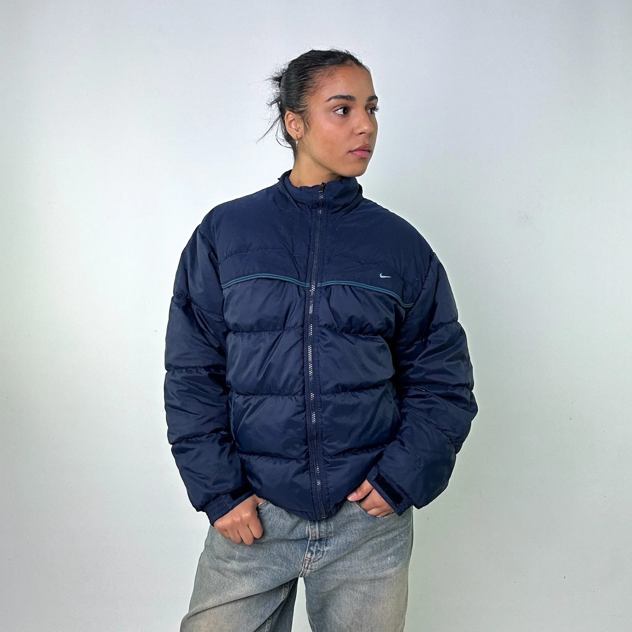 Navy Blue y2ks NIKE Puffer Jacket Coat (S)