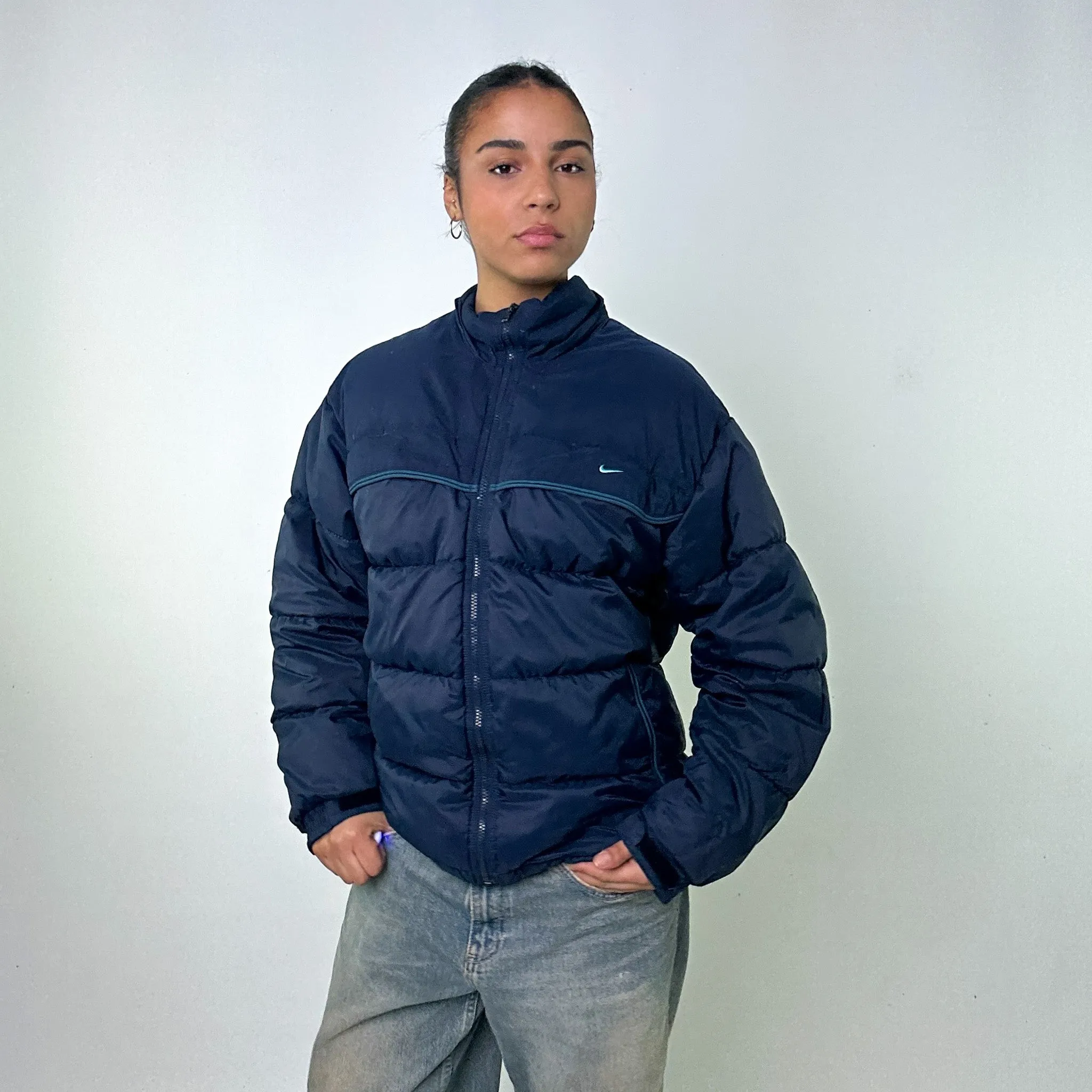 Navy Blue y2ks NIKE Puffer Jacket Coat (S)