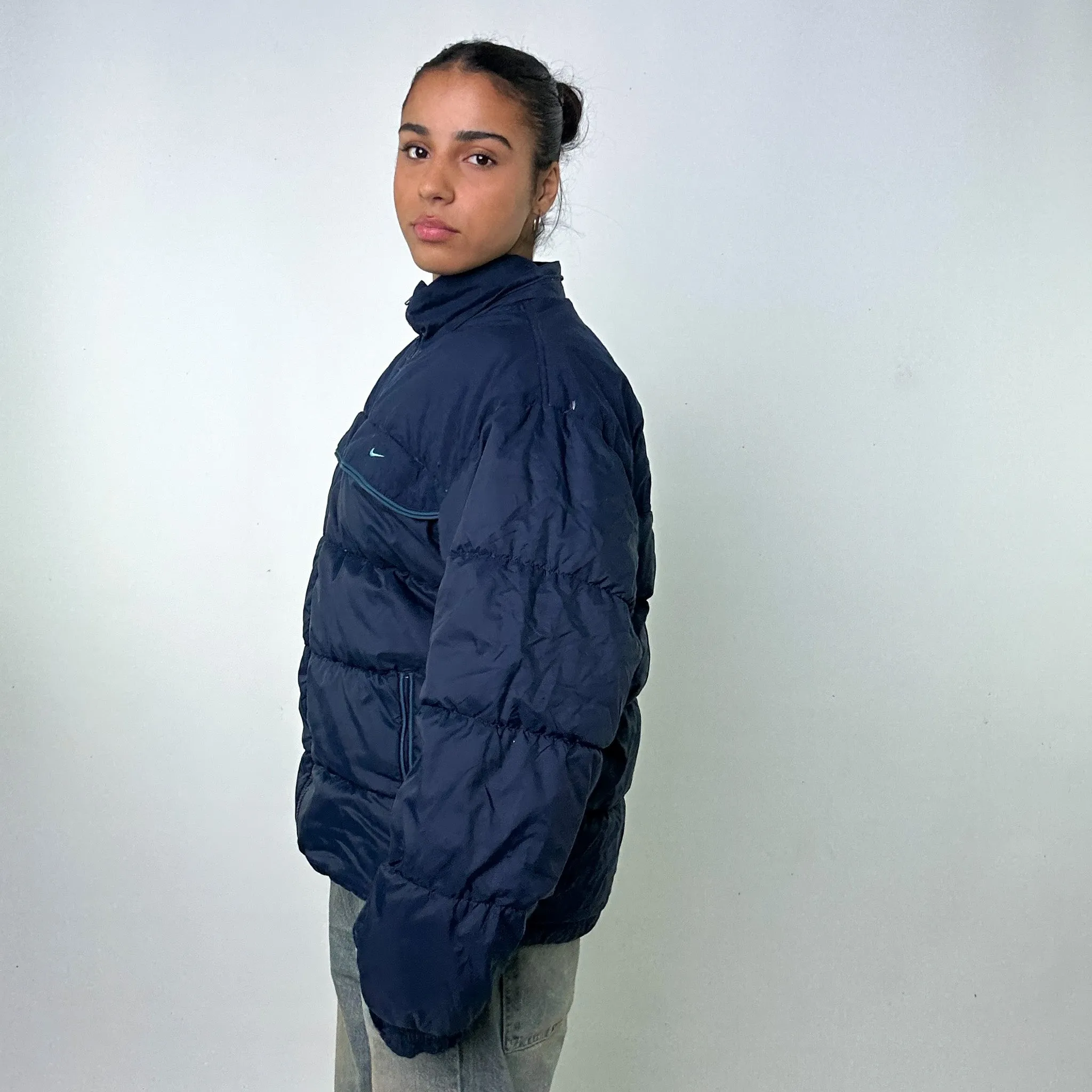 Navy Blue y2ks NIKE Puffer Jacket Coat (S)