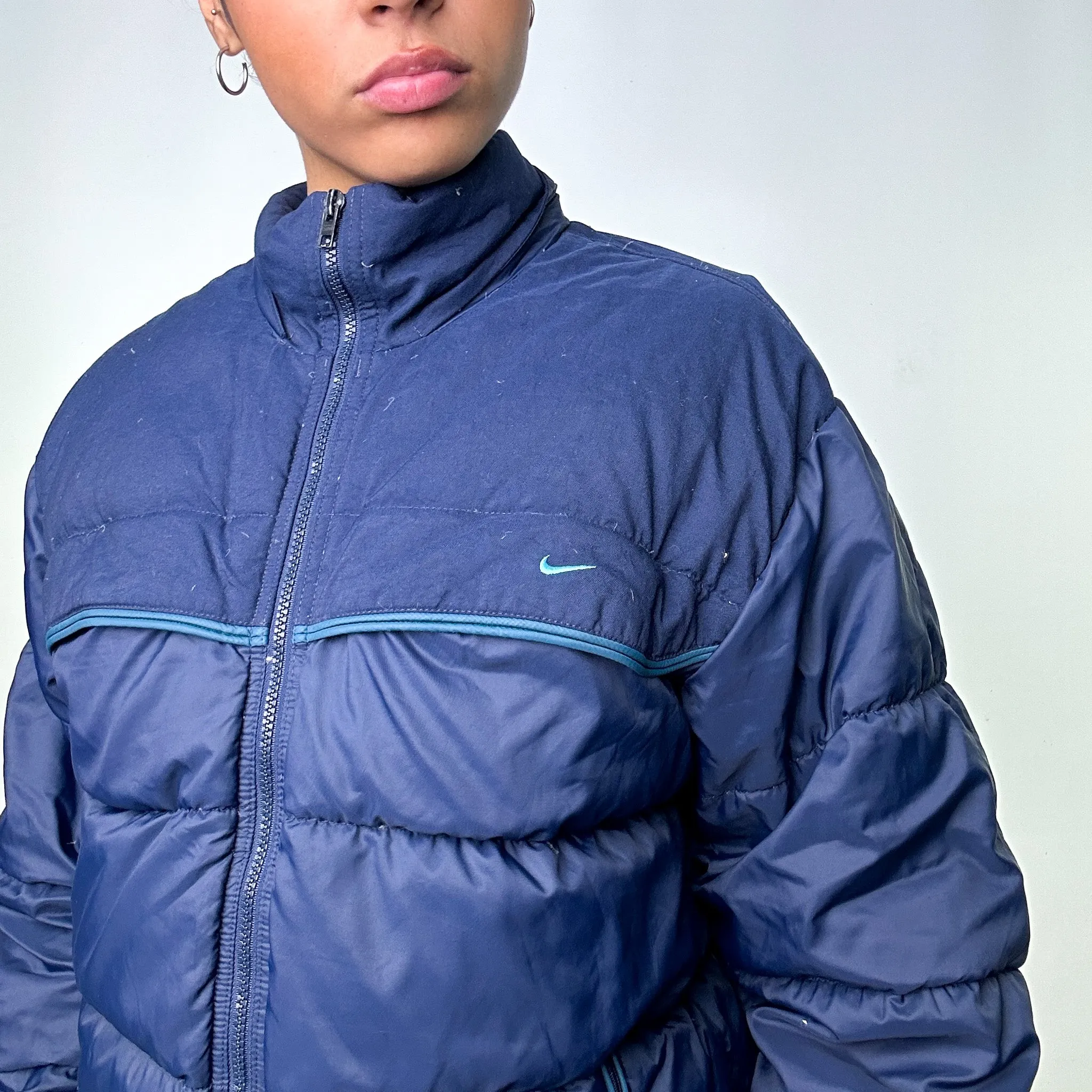 Navy Blue y2ks NIKE Puffer Jacket Coat (S)