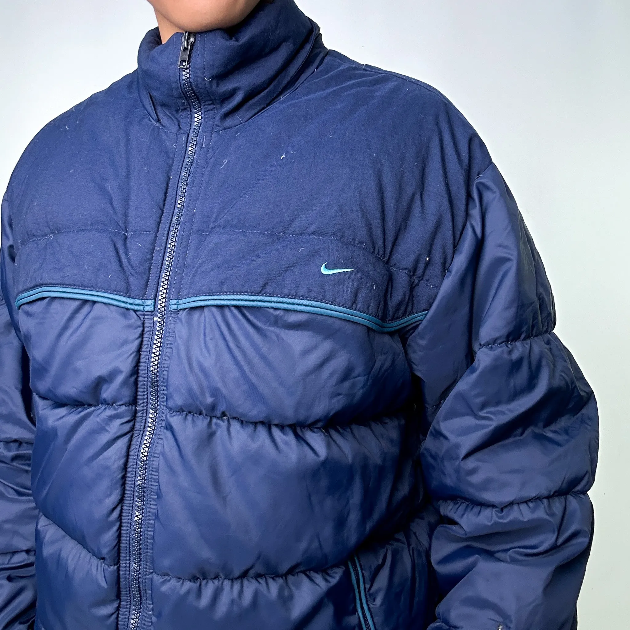 Navy Blue y2ks NIKE Puffer Jacket Coat (S)