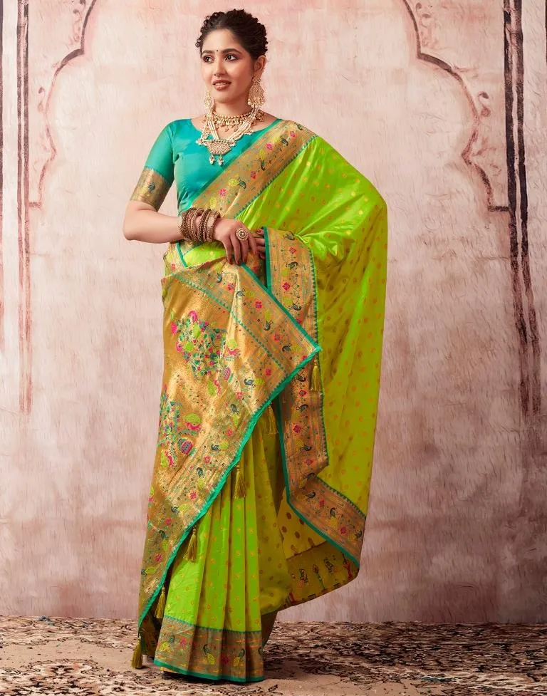 Neon Green Silk Plain Sarees