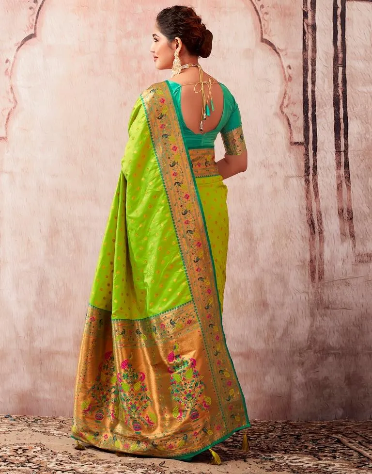 Neon Green Silk Plain Sarees