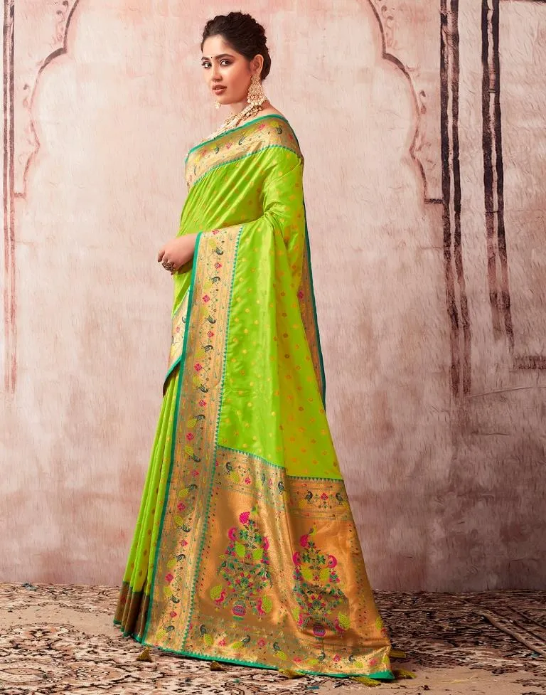 Neon Green Silk Plain Sarees