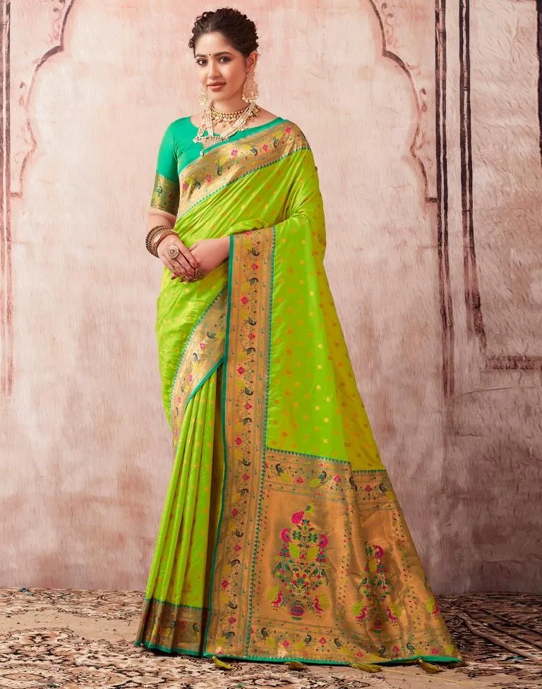 Neon Green Silk Plain Sarees